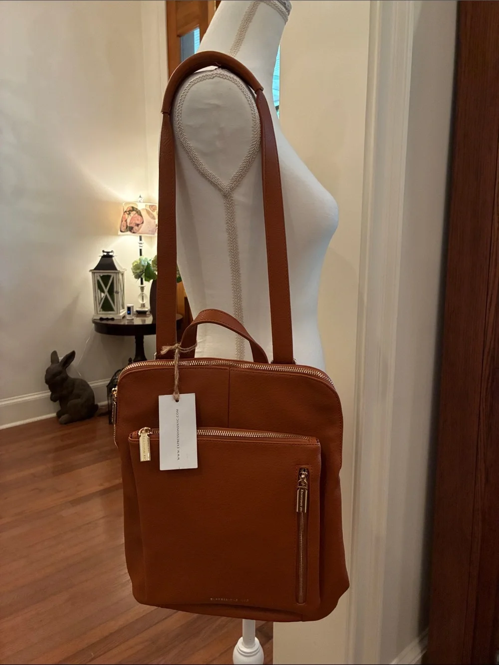 Expressions NYC Cognac Leather Backpack with Gold Hardware